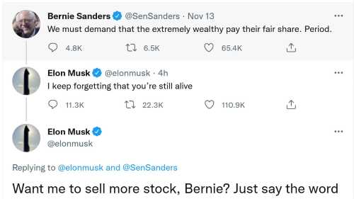 Tesla founder responds to senator’s ‘fair share’ tweet.
