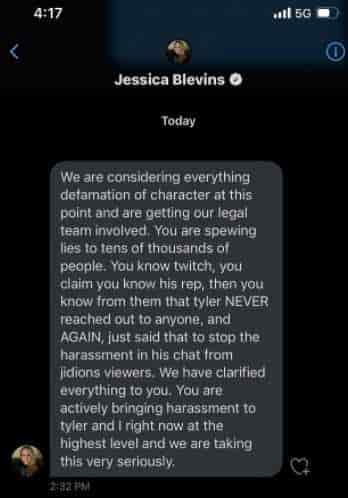 DM from Jessica Blevins, wife of Tyler "Ninja" Blevins